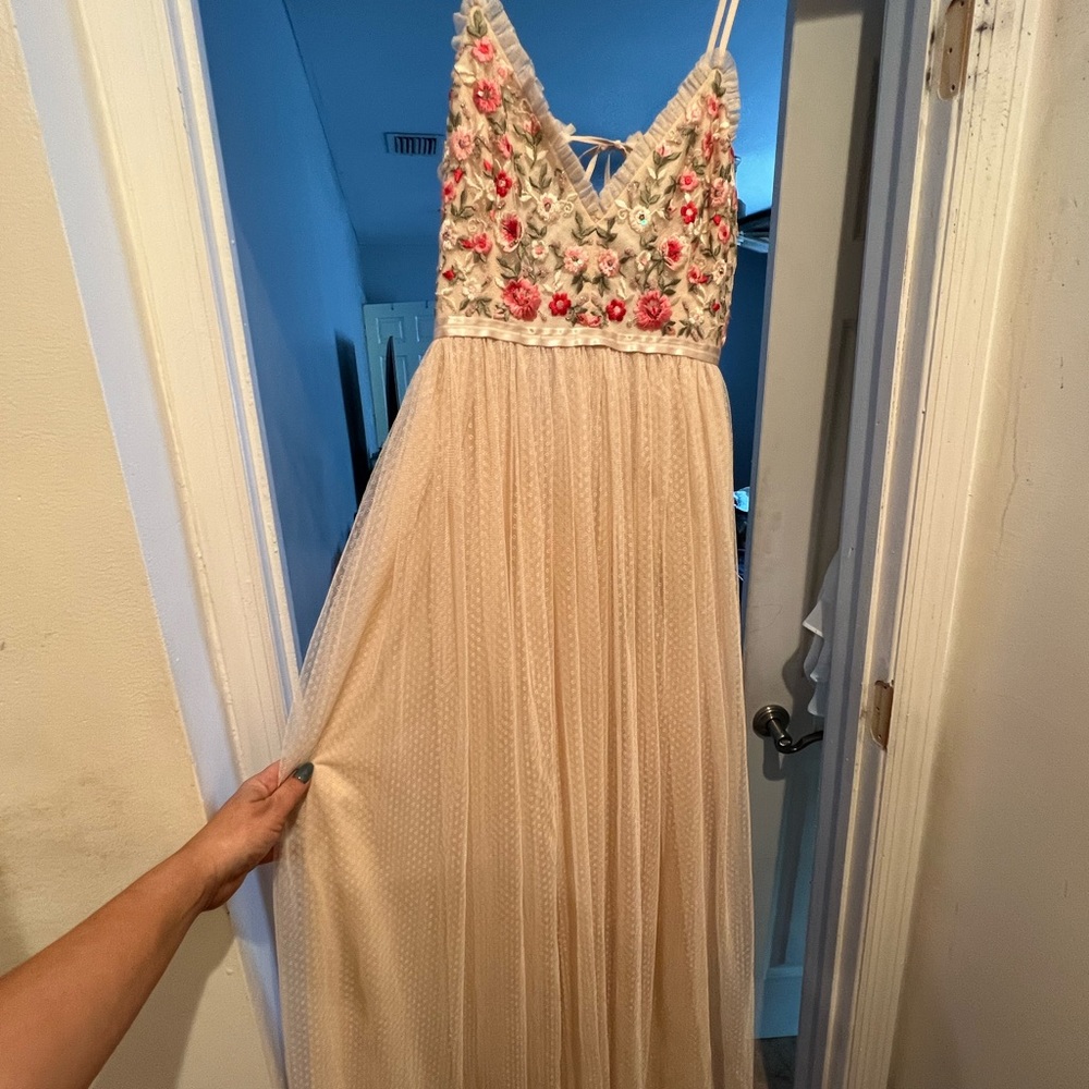 Needle and Thread floral embroidered blush gown